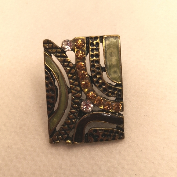 Vintage bronze tone enamel earrings - Picture 4 of 5